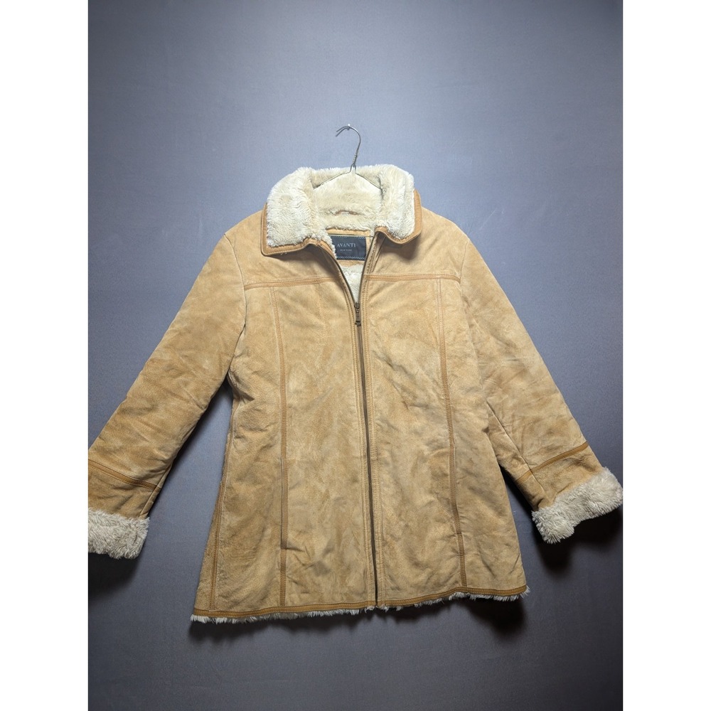 Avanti New York Suede Jacket Womens Medium Brown Shearling Lined Winter Full Zip